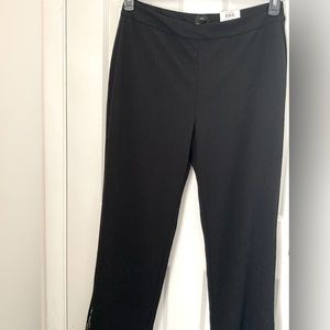 Women’s wide legged dress pants, black with some stretch and flexibility.